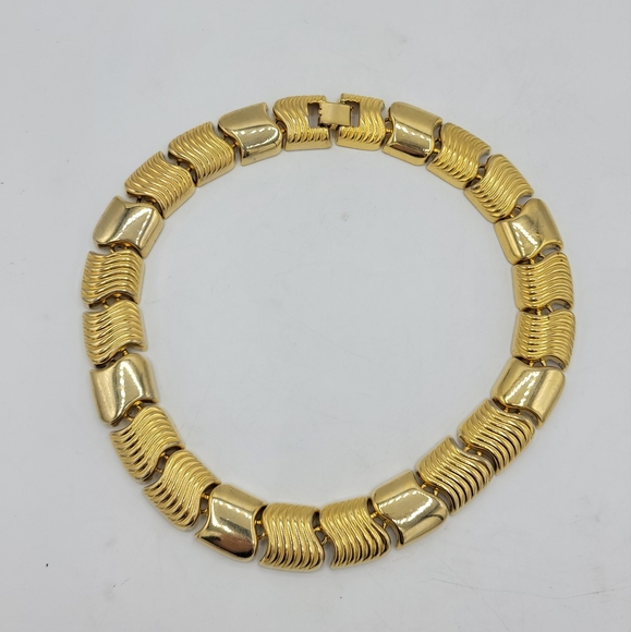 1970s Gold Tone Chunky Statement Choker Collar Necklace Vintage Disco Glam 17.5 - Picture 2 of 15